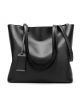 Elegantní velká dámská kabelka shopper, černá, vyrobená z kvalitní imitace lesklé voskované leštěné kůže.