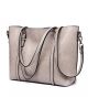 Elegantní velká dámská kabelka z kolekce Miss Lulu šedá, vyrobená z kvalitní imitace voskované leštěné kůže.