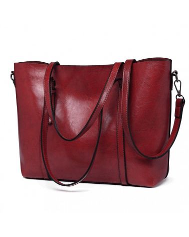 Miss Lulu velká vínově červená kabelka z imitace voskované kůže 6709 E6709_BY
