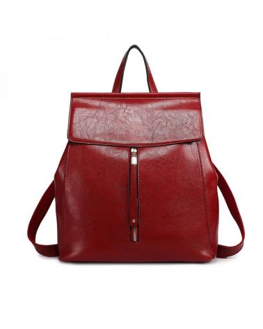 Miss Lulu elegantní vínově červený batoh s efektem voskované kůže 6833 E6833_BY