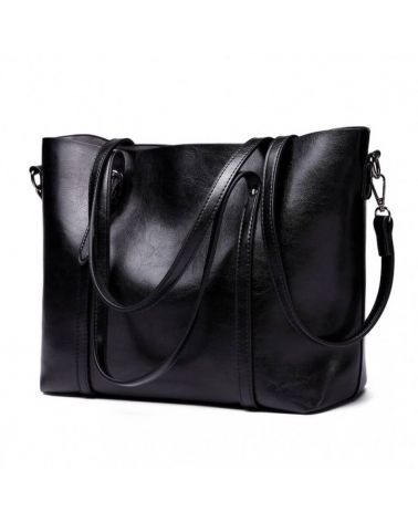 Miss Lulu velká černá kabelka z imitace voskované kůže 6709 E6709_BK