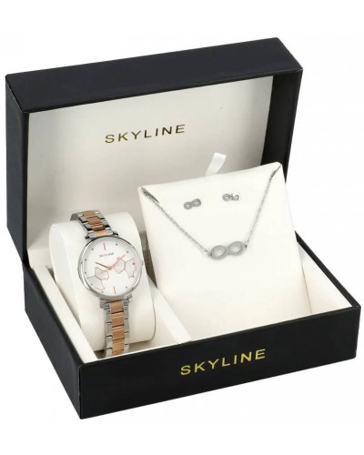 SKYLINE dámská dárková sada hodinek ve stříbrné barvě s náhrdelníkem 8666 MP8666