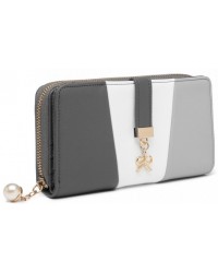 Prostorná dámská peněženka na zip, bílá / šedá, vyrobená z kvalitní mírně lesklé umělé kůže.
