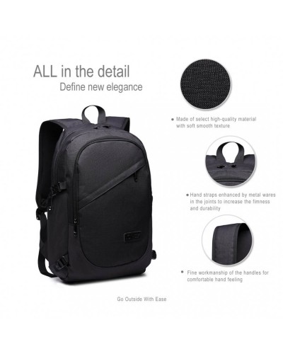Kono černý moderní batoh s USB portem 6715 - 20L E6715_BK