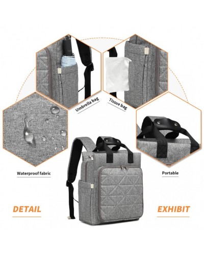 Kono mateřský přebalovací batoh na kočárek šedý s USB 2105 EM2105-USB_GY