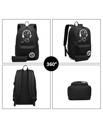 Kono černý svítící školní batoh s USB Senkey 6879 E6879_BK