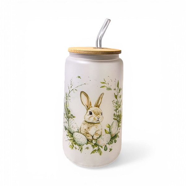 VELIKONOCE - sklenice s víčkem a brčkem