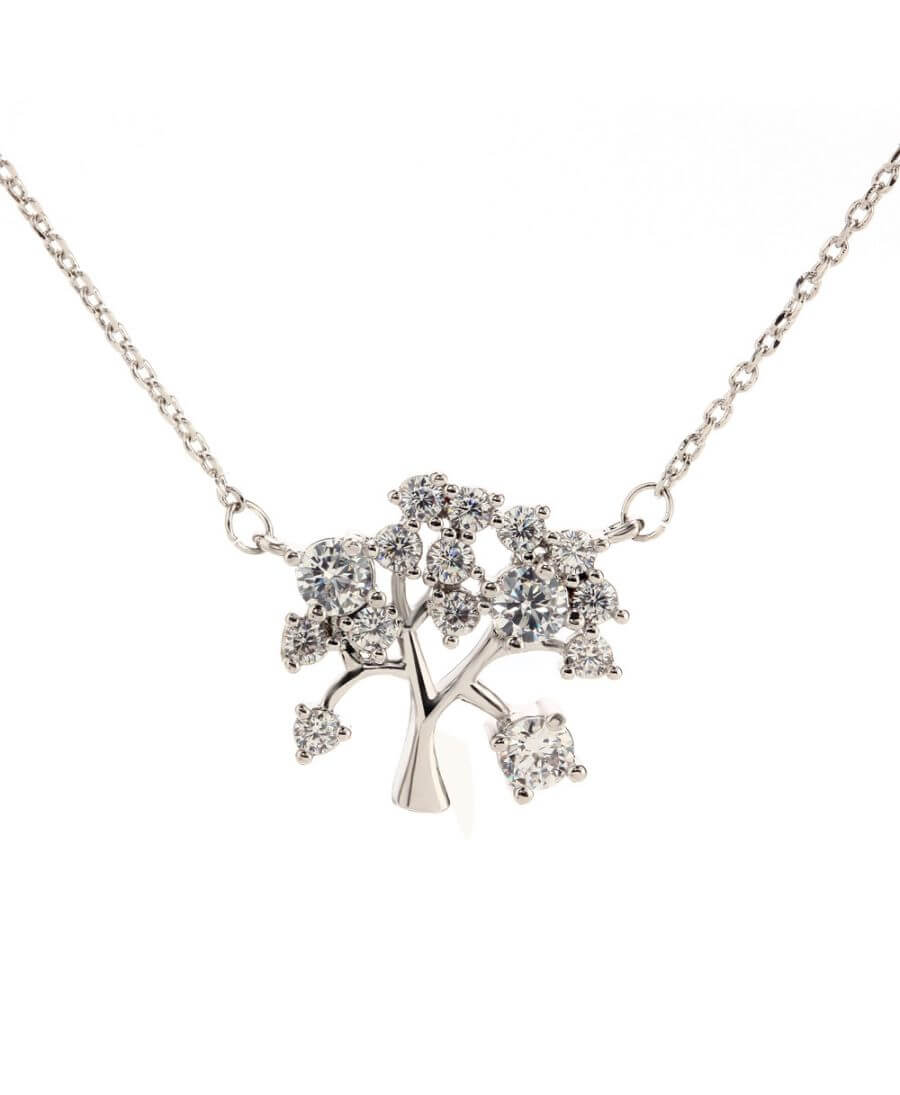 Anna Grace náhrdelník Sparkling Silver Plated Crystal Tree 44 AGN0044_SILVER